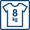 Die Nennkapazität für das Standard-Baumwollprogramm bei vollständiger Befüllung liegt bei 8 kg Baumwollwäsche. Sie können ziwschen ein Beladung von 1 bis 8 kg wählen.