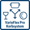 Das innovative VarioFlex Pro-Korbsystem biete Ihnen eine Vielzahl an Verstellmöglichkeiten. Dank der roten Touchpoints und Rackmatic-Hebel erkennen Sie immer sofort, wo und wie Sie die Körbe flexibel auf das einzuladende Geschirr einstellen können.